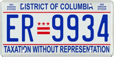 DC license plate ER9934