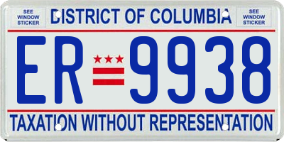 DC license plate ER9938