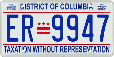 DC license plate ER9947
