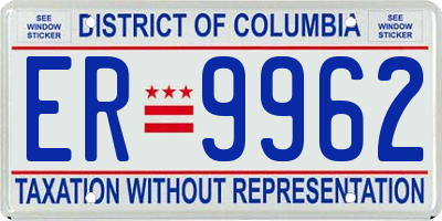 DC license plate ER9962