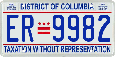 DC license plate ER9982