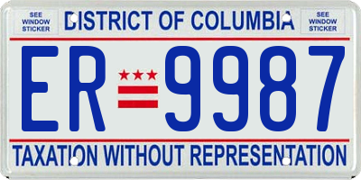 DC license plate ER9987