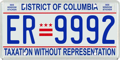 DC license plate ER9992