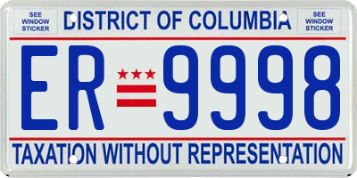 DC license plate ER9998