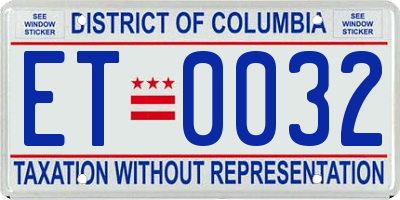 DC license plate ET0032