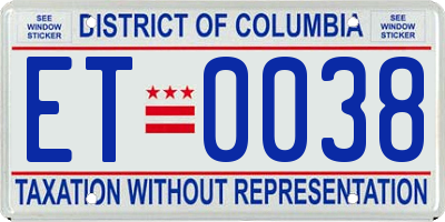 DC license plate ET0038