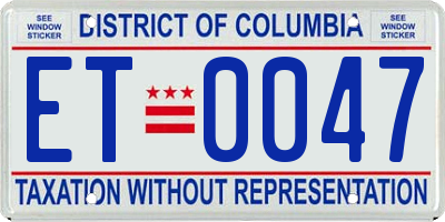 DC license plate ET0047
