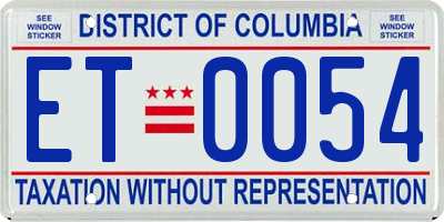 DC license plate ET0054