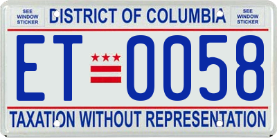 DC license plate ET0058