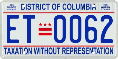 DC license plate ET0062