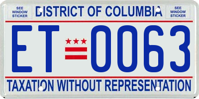 DC license plate ET0063