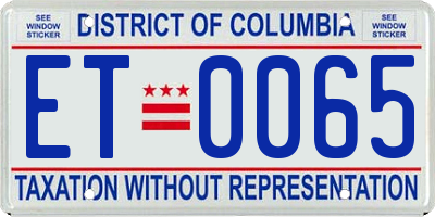 DC license plate ET0065