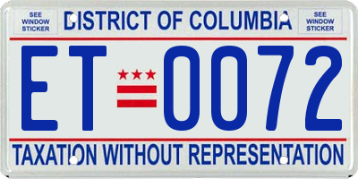 DC license plate ET0072