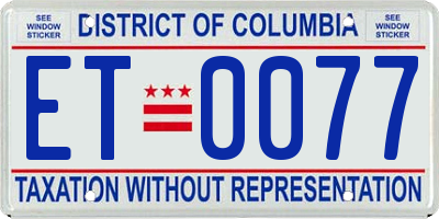 DC license plate ET0077