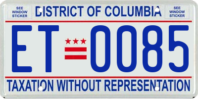 DC license plate ET0085