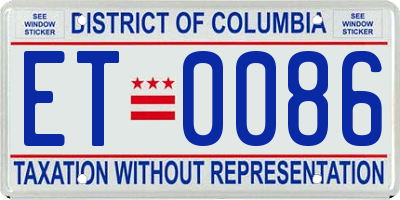 DC license plate ET0086