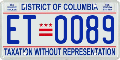 DC license plate ET0089