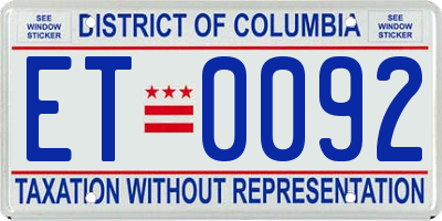 DC license plate ET0092