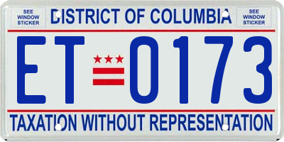 DC license plate ET0173