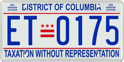 DC license plate ET0175