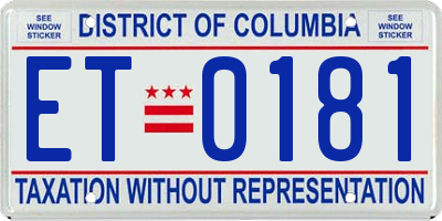 DC license plate ET0181