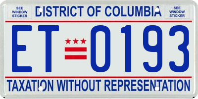 DC license plate ET0193