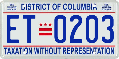 DC license plate ET0203