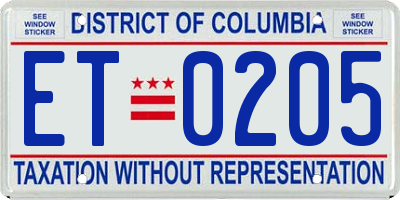 DC license plate ET0205