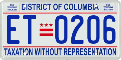 DC license plate ET0206