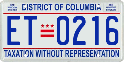 DC license plate ET0216