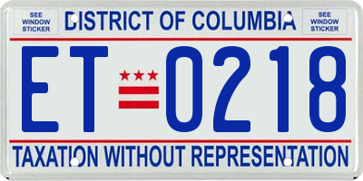 DC license plate ET0218