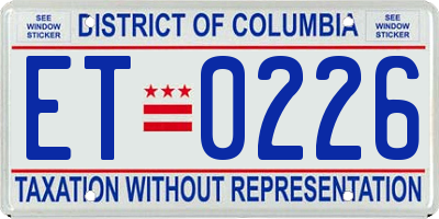 DC license plate ET0226
