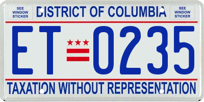 DC license plate ET0235