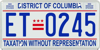DC license plate ET0245