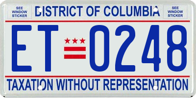 DC license plate ET0248