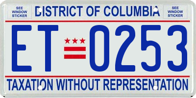 DC license plate ET0253