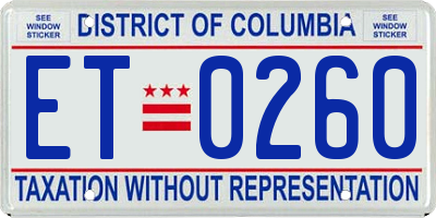 DC license plate ET0260