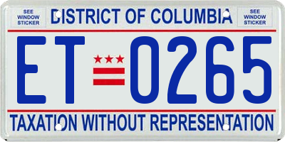 DC license plate ET0265