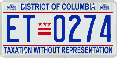 DC license plate ET0274
