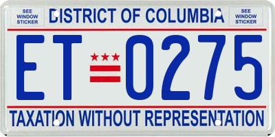 DC license plate ET0275