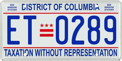 DC license plate ET0289
