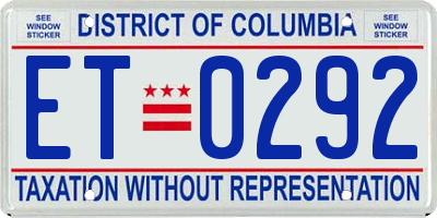 DC license plate ET0292
