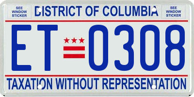 DC license plate ET0308