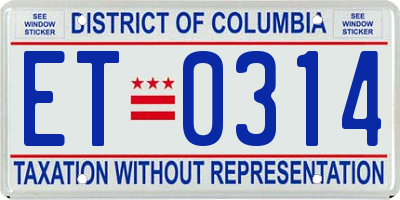 DC license plate ET0314