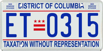 DC license plate ET0315