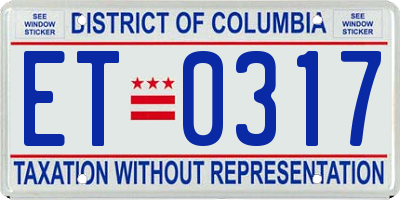 DC license plate ET0317