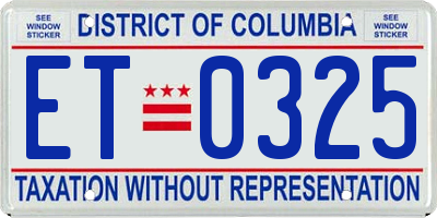DC license plate ET0325