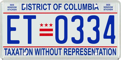 DC license plate ET0334