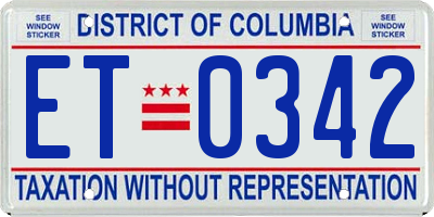 DC license plate ET0342