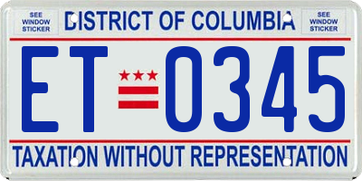 DC license plate ET0345